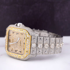 Cartier Santos Men's 40mm Large 2-Tone Watch Roman Iced 20ct Diamonds SOLITAIRE