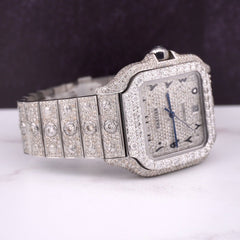 Cartier Santos Men's 40mm Large Steel Watch Arabic Iced 20ct Diamonds SOLITAIRE