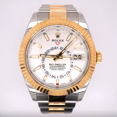 Rolex Sky-Dweller 42mm Men's 18k Yellow Gold & Steel Watch Oyster White 326933