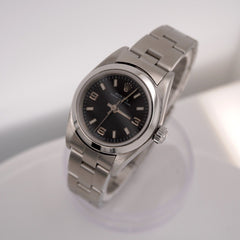 Rolex Oyster Perpetual 25mm Steel Watch Black Arabic Dial Papers 76080