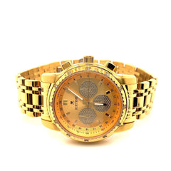 IceTime 40mm Men Yellow Gold Steel Watch Iced 0.10ct Diamonds Yellow Dial Mk321