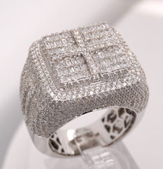 10K WHITE GOLD 4.6 CARAT NATURAL SQUARE BAGUETTE DIAMOND MENS HIP HOP PINKY RING