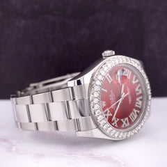 Rolex Men Datejust 41mm Oyster Steel Watch ICED 3ct Diamond RED Roman Dial