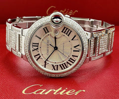 Cartier Ballon Bleu  Watch 42mm Iced Out 10ct Diamonds Steel Auto W69012Z4