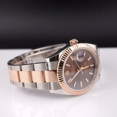 Rolex Datejust 41mm Oyster Brown Dial 18k ROSE Gold Fluted Oyster 126331