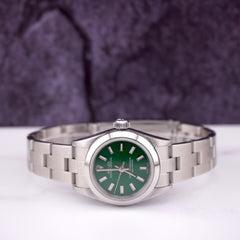 Rolex Oyster Perpetual 25mm Stainless Steel Watch Green Dial Ref: 67180