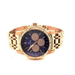 IceTime 40mm Men's Rose Gold Steel Watch Iced 0.10ct Diamonds Blue Dial Mk321