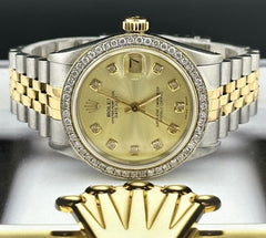 Rolex Ladies Datejust 31mm 18k Yellow Gold/Steel ICED 1.5ct Diamonds Gold Dial