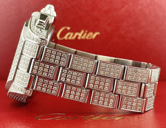 Cartier Roadster 44mm Men's Steel Watch White Dial Iced 12ct Diamonds Ref 3405