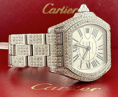 Cartier Roadster GMT XL 42mm Men's Steel Watch Iced 10ct Diamonds Roman Ref 3312