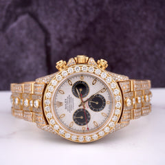 Rolex Daytona 40mm Oyster Chron 18k Yellow Gold Iced 20ct Diamond Meteorite Dial