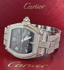 Cartier Roadster 38mm Men's Steel Watch Black Dial Iced 11ct Diamonds Ref 2510