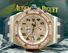 Audemars Piguet Royal Oak Offshore 42mm Chrono Steel Watch Iced Out 7ct Diamonds