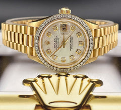 Rolex Ladies Datejust 26mm 18k Yellow Gold President Watch ICED 2ct Diamonds