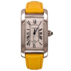 Cartier Tank Americaine 23x41mm 18k White GOLD Mens Watch Roman Dial Ref 1726