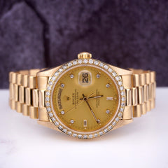 Rolex DAY-DATE President 36mm 18K Yellow Gold Mens Watch 2.0ct Diamond Ref 18038