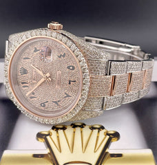 Rolex Men's Datejust 41 2-Tone Rose Oyster Iced Out Watch 19ct Diamonds Arabic