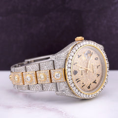 Rolex Mens Datejust 41mm Oyster 18k Yellow Gold & Steel Iced 25ct Diamond Arabic