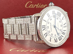 Cartier Rondo Solo Mens Steel Watch 42mm Iced Out 10ct Genuine Diamonds Ref 3802