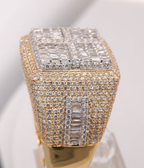 10K YELLOW GOLD 4.6 CARAT NATURAL SQUARE BAGUETTE DIAMOND MENS HIPHOP PINKY RING