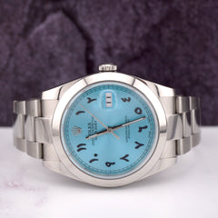 Rolex Mens Datejust 41mm Ice Blue Arabic Dial Oyster Steel Watch Ref 126300