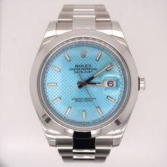 Rolex 41mm Datejust II Ice Blue Stick Dial Oyster Stainless Steel Watch 116300