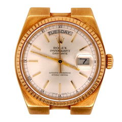 Rolex OysterQuartz Day-Date 36mm 18k Yellow Gold Mens Watch Silver Dial 19018