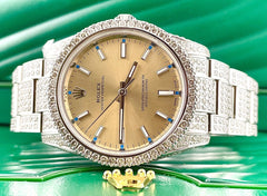 Rolex Oyster Perpetual 34mm 10ct Diamonds White Grape Dial Steel Watch 114200