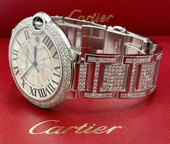 Cartier Ballon Bleu  Watch 42mm Iced Out 10ct Diamonds Steel Auto W69012Z4