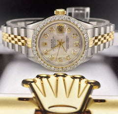 Rolex Ladies Datejust 26mm 18k Gold & Steel Watch ICED 1.5ct Diamonds White Dial