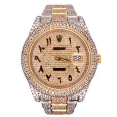 Rolex Mens Datejust 41mm 18K Yellow Gold & Steel Watch Iced 19ct Diamonds Arabic