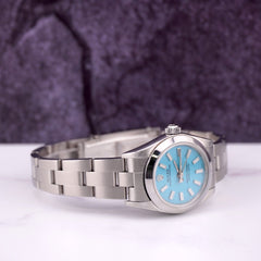 Rolex Oyster Perpetual 25mm Stainless Steel Watch Baby Blue Dial Ref: 67180