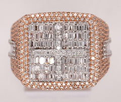 10K ROSE GOLD 4.7 CARAT NATURAL SQUARE BAGUETTE DIAMOND MENS HIP HOP PINKY RING