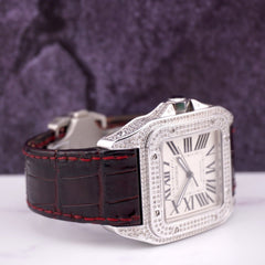 Men's Cartier Santos 100 XL 38mm Custom Steel Iced 12ct Diamonds Ref 2656