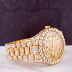 Rolex Day-Date 41mm 18k Yellow Gold Watch Iced Out 27ct Diamonds BAGUETTE 218238