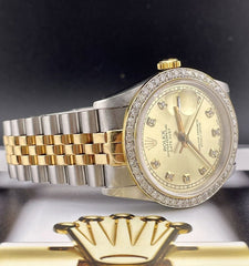 Rolex Mens Datejust 36mm 18k Yellow Gold & Steel ICED 1.75ct Diamonds Gold Dial