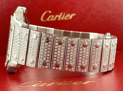 Cartier Santos Men's 40mm Large Model Steel Watch Roman Iced Out 12ct Diamonds