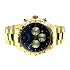 IceTime Cosmo 41mm Men Yellow Gold Steel Watch Black Dial Iced 0.10ct Diamonds