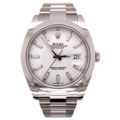 Rolex Mens Datejust 41 White Index Dial Oyster Stainless Steel Ref 126300