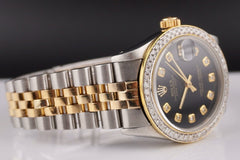 Rolex Ladies Datejust 31mm 18k Yellow Gold/Steel ICED 1.5ct Diamonds Black Dial