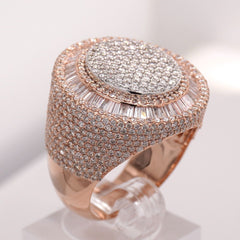 10K ROSE GOLD 4.2 CARAT NATURAL ROUND BAGUETTE DIAMOND MENS HIP HOP PINKY RING