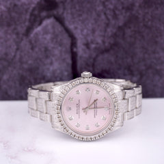 Rolex Oyster Perpetual 31mm Midsize ICED 6ct Diamonds Pink Steel Watch 177200