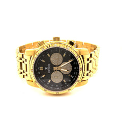 IceTime 40mm Men's Yellow Gold Steel Watch Iced 0.10ct Diamonds Black Dial Mk321