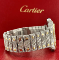 Cartier Santos Ladies 35mm 18K Yellow Gold & Steel Watch Roman Iced 20ct Diamond