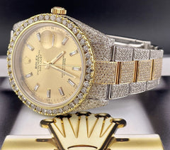 Rolex Mens Datejust 41mm 18K Yellow Gold & Steel Watch Iced 19ct Diamonds 116333