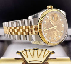 Rolex Datejust 36mm 18k YELLOW Gold & Steel Diamond Fluted Jubilee Watch 116233