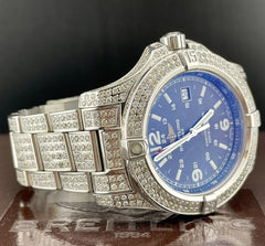 Breitling Colt Mens 44mm Iced 10ct Diamonds Blue Dial Steel Quartz Watch A74388