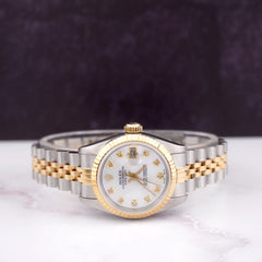 Rolex Ladies Datejust 26mm 18k Yellow Gold & Steel Watch Diamonds White MOP Dial