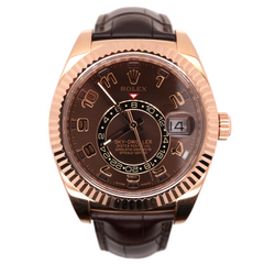 Rolex Sky-Dweller 42 mm Rose Gold Chocolate Arabic Dial Alligator Ref 326135