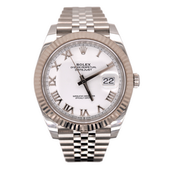 Rolex Mens Datejust 41 Men Stainless Steel Watch White Roman Dial Jubilee 126334